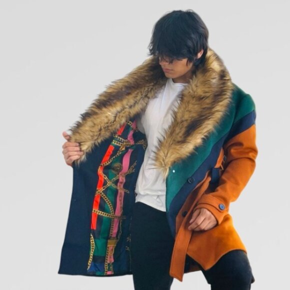 Men’s Rust | Navy | Green Double Breast Coat NWT - Picture 3 of 9